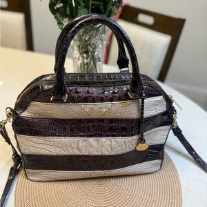 Brahmin Hudson Crocodile Patterned Handbag - Brown and Cream
